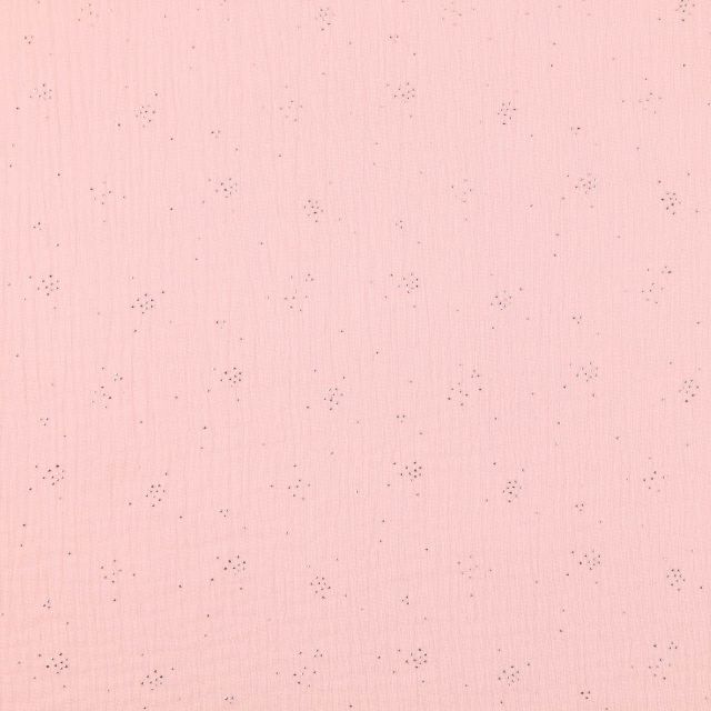 Tissu Double gaze de coton Eclats Argentés sur fond Rose blush - Par 10 cm