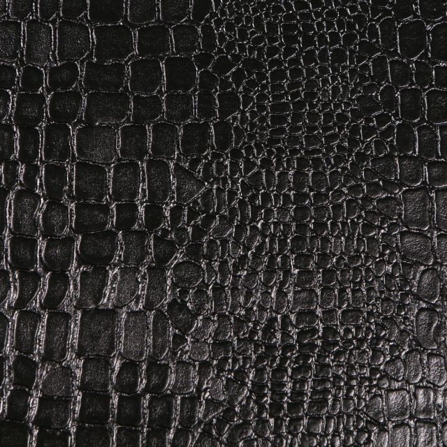 Tissu Simili cuir Croco brillant laqué sur fond Noir - Par 10 cm