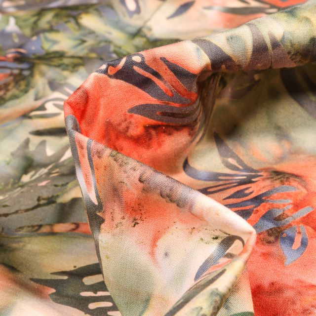Tissu Coton QT Fabrics Way Under Kusuma sur fond Orange