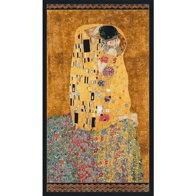 Tissu Robert Kaufman Gustav Klimt Couple sur fond Or - Par panneau de 60 cm