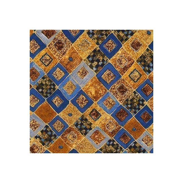 Tissu Coton Robert Kaufman Gustav Klimt losanges bleus sur fond Or - Par 10 cm