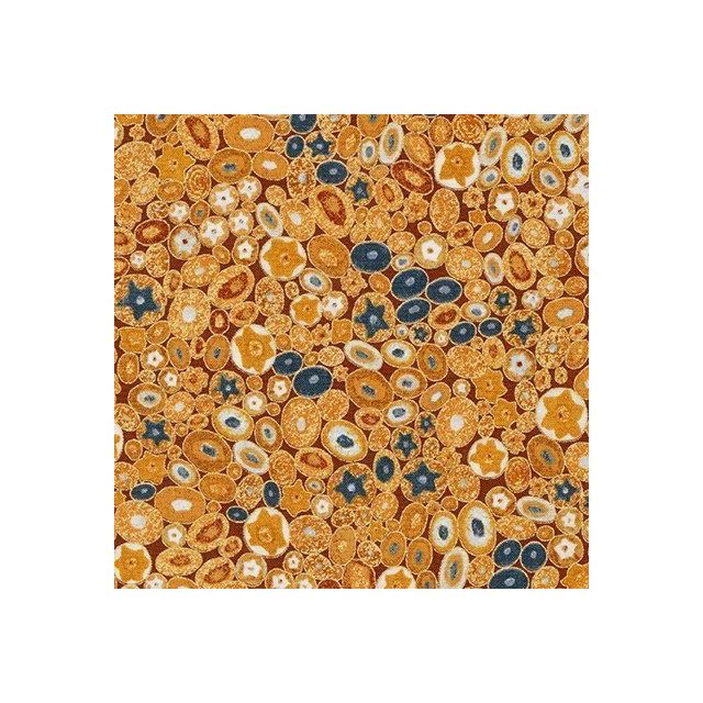 Tissu Coton Robert Kaufman Gustav Klimt galets fleuris sur fond Moutarde - Par 10 cm