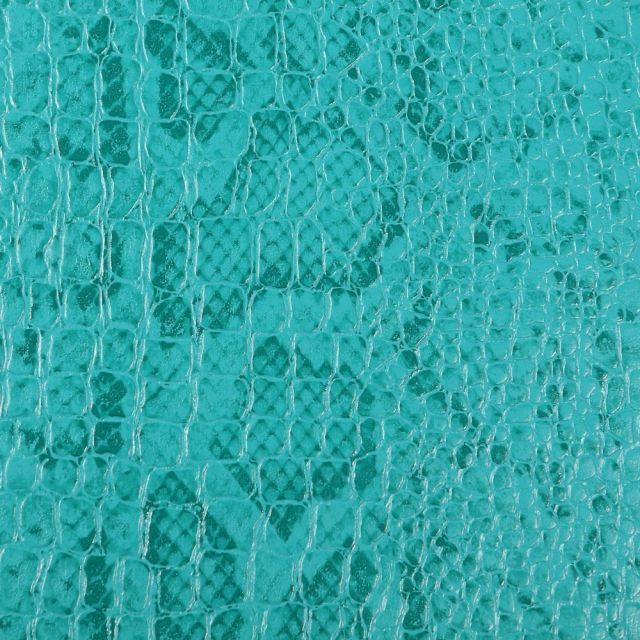Tissu Simili cuir Croco snake Bleu canard- Par 10 cm