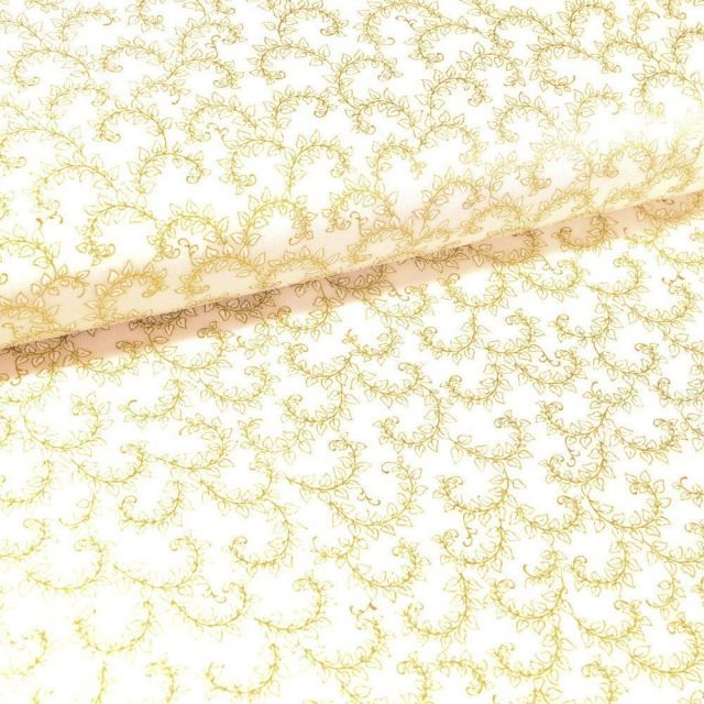 Tissu Coton QT Fabrics Florentine Garden fleurs or sur fond Blanc cassé - Par 10 cm