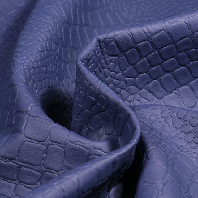 Tissu Simili cuir Croco mat uni Bleu marine