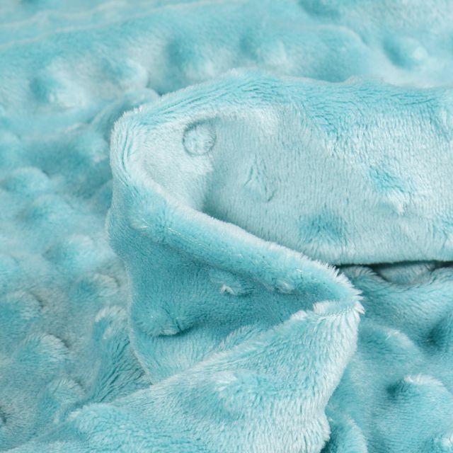 Tissu Minky Ultra doux Pois Bleu lagon - Par 10 cm