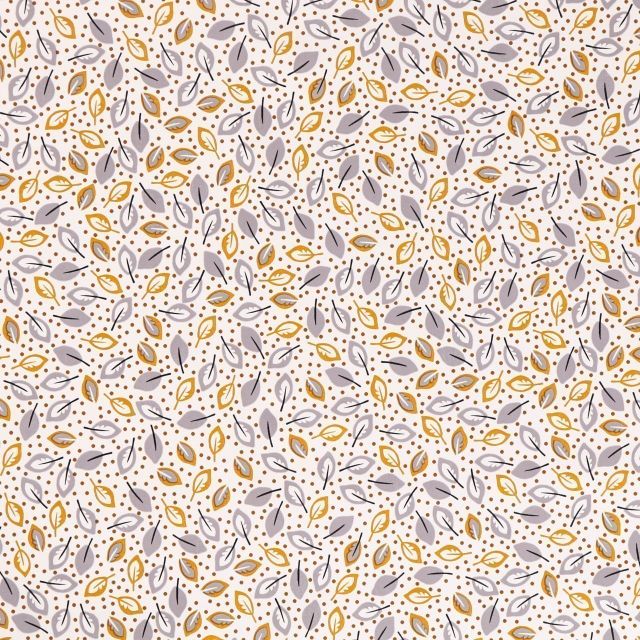 Toile Cirée Alizé Feuilles grises et moutarde sur fond Ecru - Par 10 cm