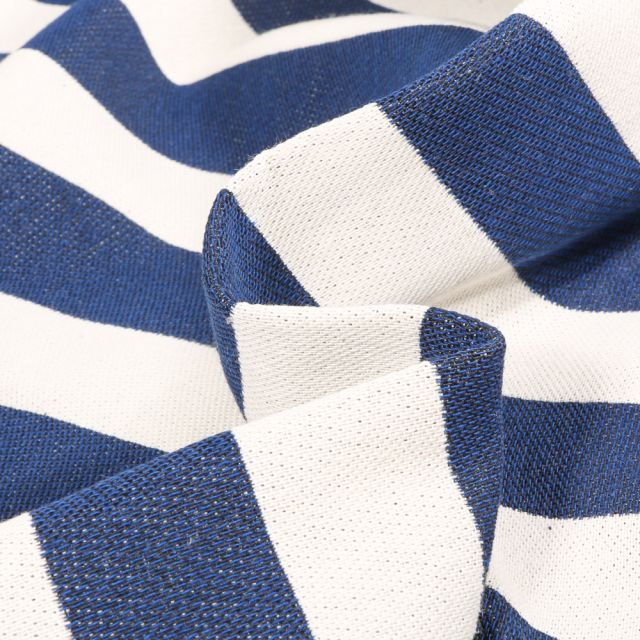 Tissu Toile de Coton épaisse Burton Rayures Bleues sur fond Blanc