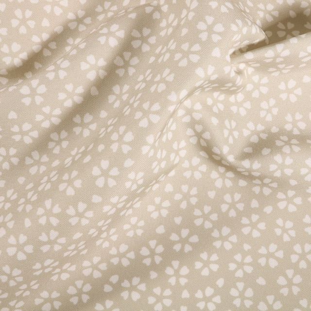 Tissu Toile extérieure imprimé Daisy sur fond Beige - Par 10 cm