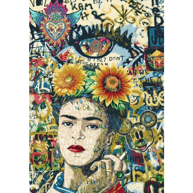 Panneau jacquard Frida Kahlo sur fond Multicolore