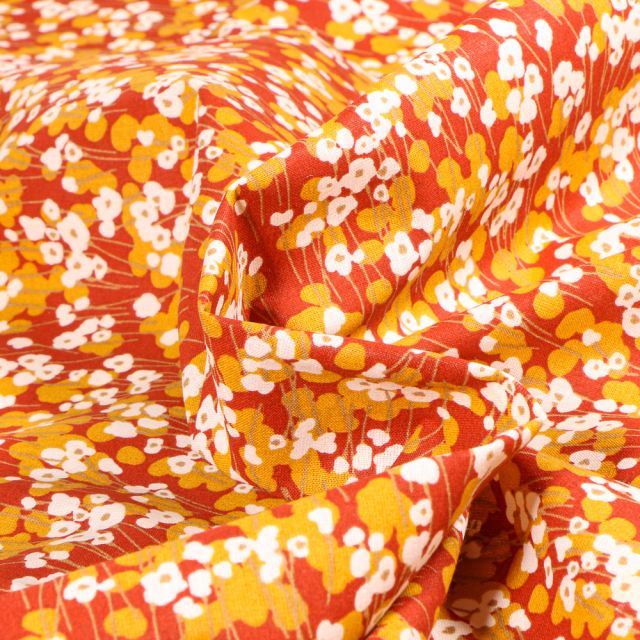 Tissu Coton imprimé Arty Prairie sur fond Orange