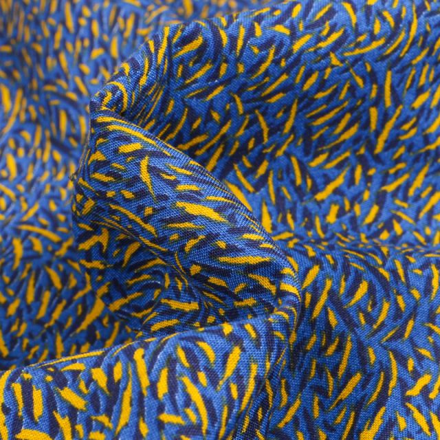 Tissu Viscose Arty Savane sur fond Bleu marine