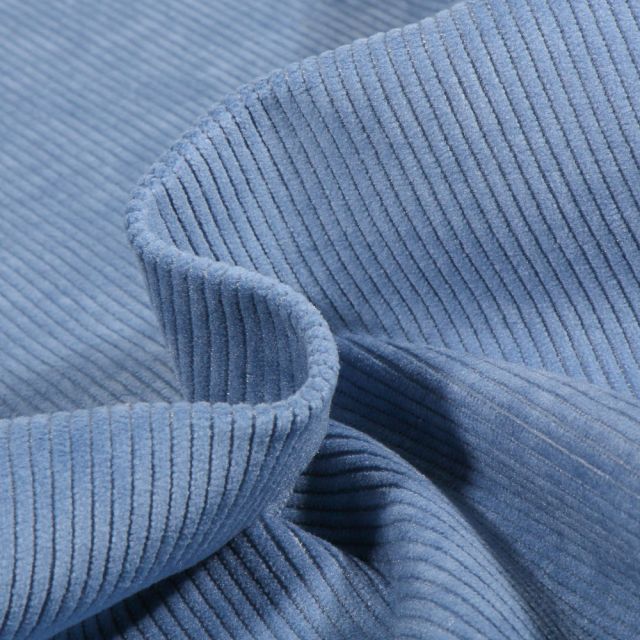 Tissu Velours d'ameublement côtelé Lena Bleu azur - Par 10 cm