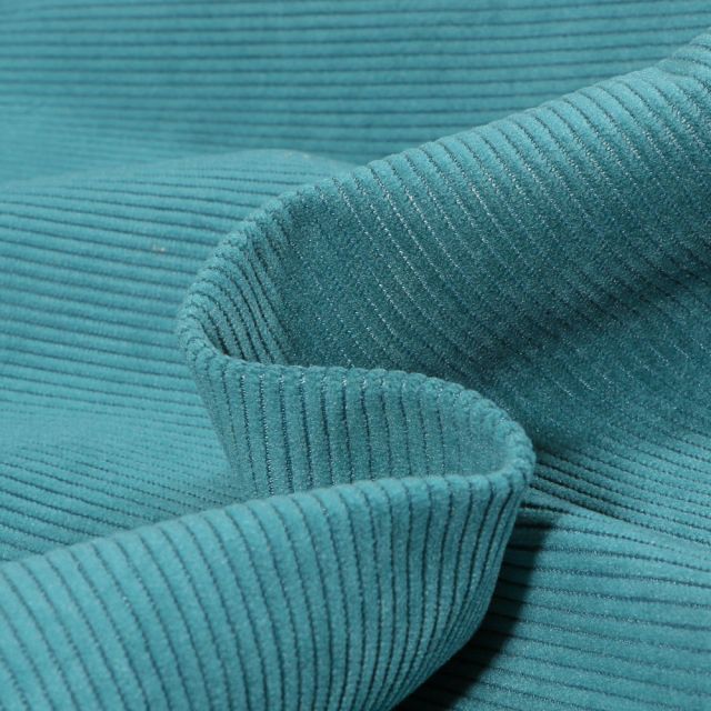 Tissu Velours d'ameublement côtelé Lena Bleu canard - Par 10 cm