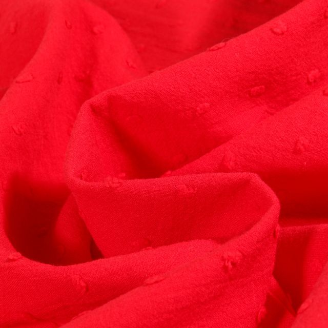 Tissu Plumetis Coton uni Rouge - Par 10 cm
