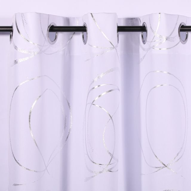 Rideau à oeillets Craftine 140 x 260 cm Polyester Imprimé Argent Brouage Blanc
