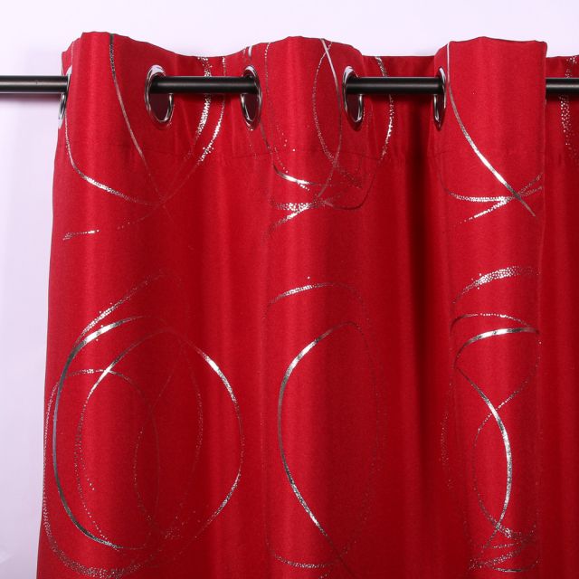 Rideau à oeillets Craftine 140 x 260 cm Polyester Imprimé Argent Brouage Rouge