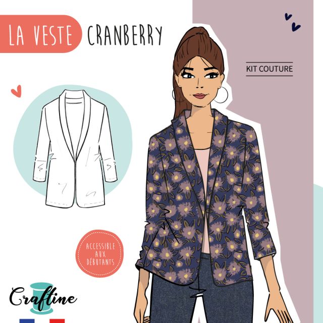 Kit Couture Craftine Veste Cranberry Fleuri Parme
