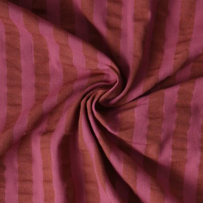 Tissu Coton imprimé Énara rayures Terracota sur fond Bois de rose - Par 10 cm
