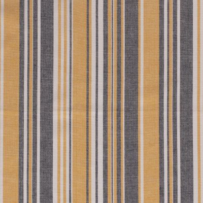 Tissu Viscose lin Rayures jaunes et grises sur fond Blanc - Par 10 cm