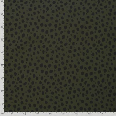 Tissu Softshell  Naya léopard Noir sur fond Vert kaki - Par 10 cm