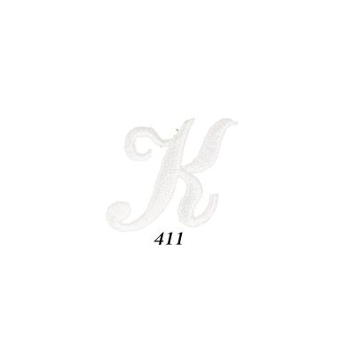 Ecusson Thermocollant Lettre Calligraphie Anglaise &quot;K&quot; Blanche