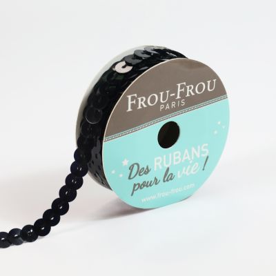 Bobinette Ruban Sequins Frou-Frou Noir de jais - 6 mm x 5 mètres