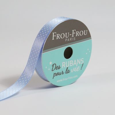 Ruban Satin pois Frou-Frou Celeste - 9 mm x 5 mètres