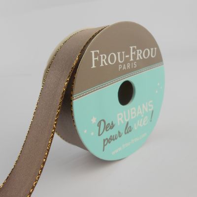 Ruban Satin Bord brillant Frou-Frou Taupe - 16 mm x 6 mètres