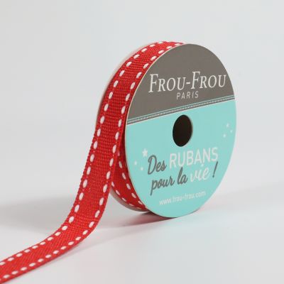 Bobinette Ruban Gros grain Surpiqué Frou-Frou Coquelicot - 10 mm x 4 mètres
