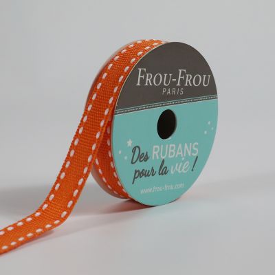 Bobinette Ruban Gros grain Surpiqué Frou-Frou Orange flamboyant - 10 mm x 4 mètres