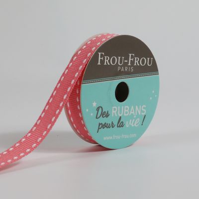 Bobinette Ruban Gros grain Surpiqué Frou-Frou Corail - 10 mm x 4 mètres