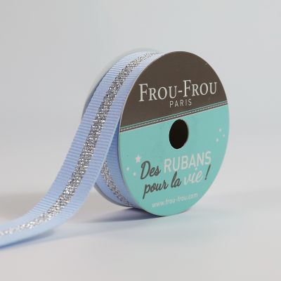 Bobinette Ruban Gros grain Rayure Brillante Frou-Frou Céleste - 15 mm x 4 mètres