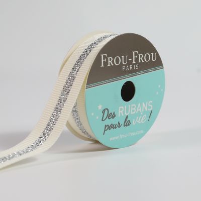 Bobinette Ruban Gros grain Rayure Brillante Frou-Frou Ivoire nacre - 15 mm x 4 mètres