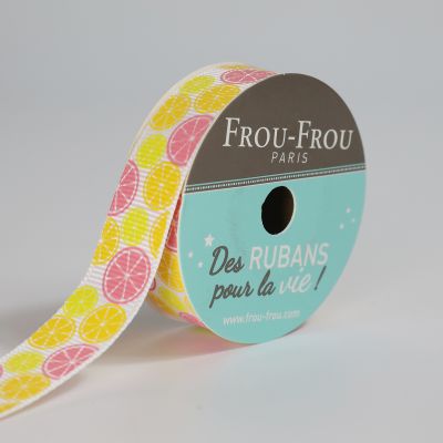 Bobinette Ruban Gros grain motif gourmand agrumes Frou-Frou - 16 mm x 4 mètres