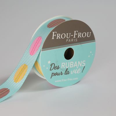 Bobinette Ruban Gros grain motif gourmand macarons Frou-Frou - 16 mm x 4 mètres