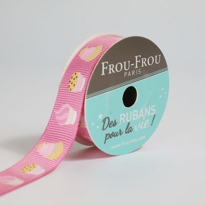Bobinette Ruban Gros grain motif gourmand gâteaux Frou-Frou - 16 mm x 4 mètres