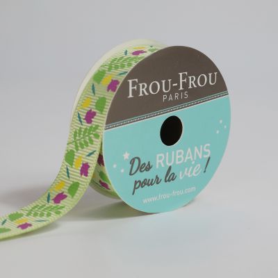 Bobinette Ruban Gros grain motif nature fleur Frou-Frou - 16 mm x 4 mètres