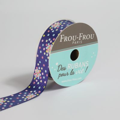 Bobinette Ruban Gros grain motif fête confetti Frou-Frou Navy - 16 mm x 4 mètres
