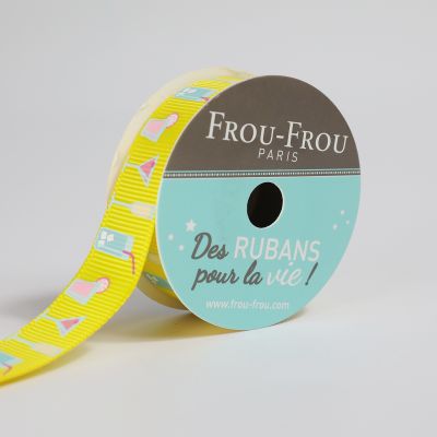 Bobinette Ruban Gros grain motif cocktail fête Frou-Frou Tournesol - 16 mm x 4 mètres
