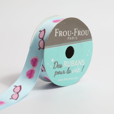 Bobinette Ruban Gros grain motif lunette chic Frou-Frou Azur - 16 mm x 4 mètres