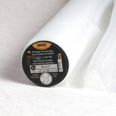 Entoilage  Thermocollant non tissé armé N45X Blanc - Par 10 cm