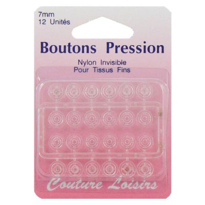 Boutons pression 7 mm nylon invisible x12