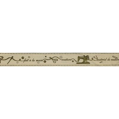 Ruban imprimé 15 mm Naturel Couture Marron x1m
