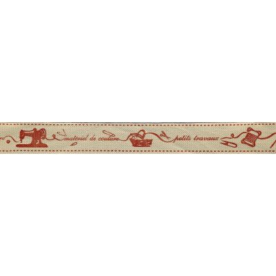 Ruban imprimé 15 mm Naturel Couture Rouge x1m