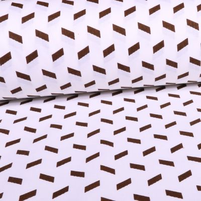 Tissu Coton Imprimé Arty Blanc Rectangles Marrons - Par 10 cm