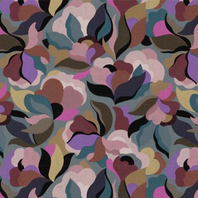 Coupon Tissu Viscose Arty Abiva sur fond Bleu ancien - Coupon de 20 cm