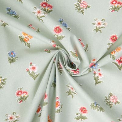 Tissu Coton imprimé Arty Demoiselle petits fleurs sur fond Vert amande - Par 10 cm