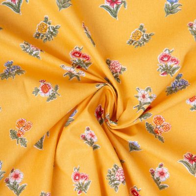 Tissu Coton imprimé Arty Demoiselle petits fleurs sur fond Jaune soleil - Par 10 cm