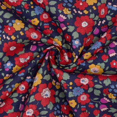 Tissu Liberty of London Tana Lawn Betsy sur fond Bleu marine - Par 10 cm